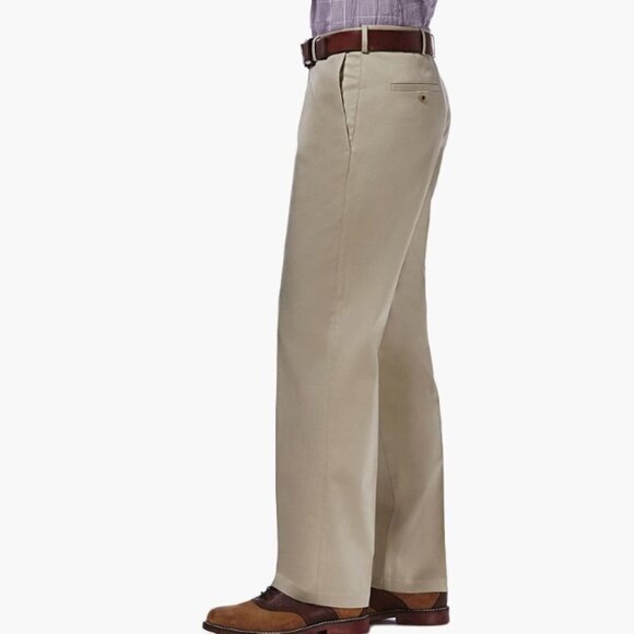 Premium No Iron Khaki Classic Fit Expandable Waist Flat Front Pant, 32x32 - Picture 3 of 7